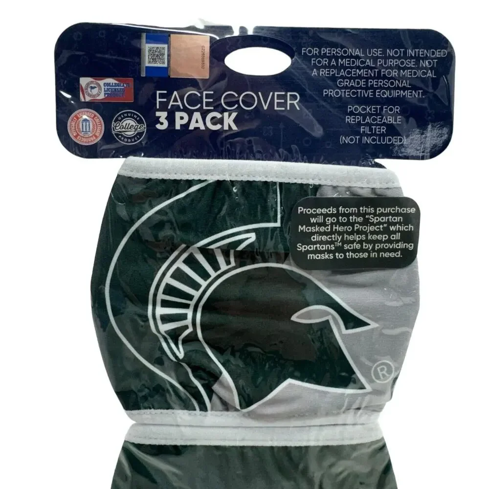 MICHIGAN STATE SPARTANS 3 PACK FACE MASKS